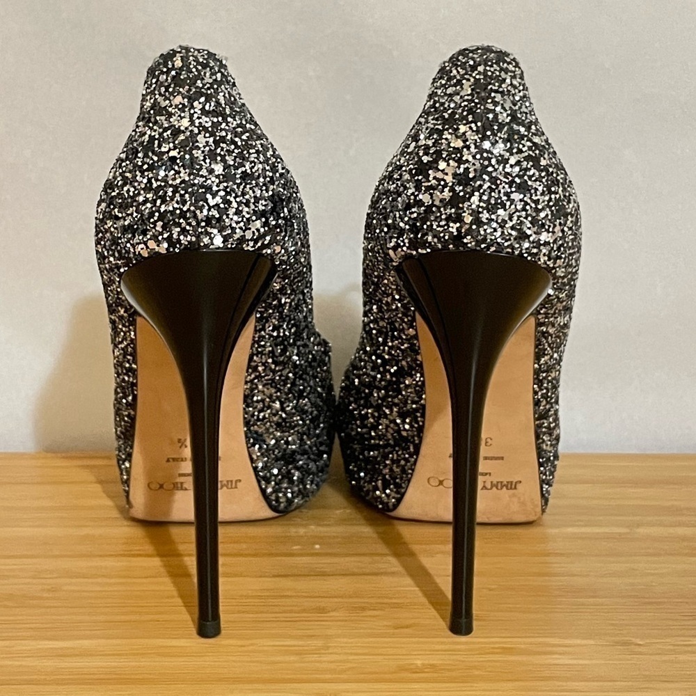 Jimmy Choo Dhalia stilleto pumps 120mm platform black silver chunky glitter 38.5 - Picture 4 of 10